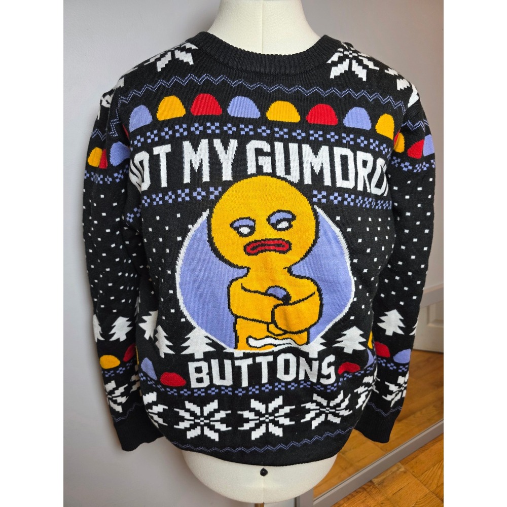 Shrek Gingy Not My Gumdrop Buttons Ugly Christmas Sweater Black Mens Large Y2K